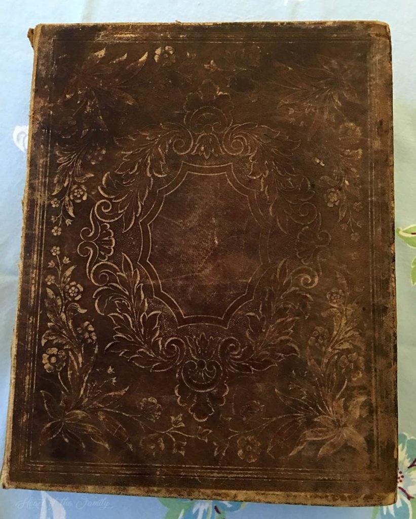 Image of the brown leather cover of the Jordan Bible.