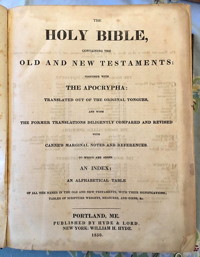 Image of the Jordan Bible's title page dated 1850.