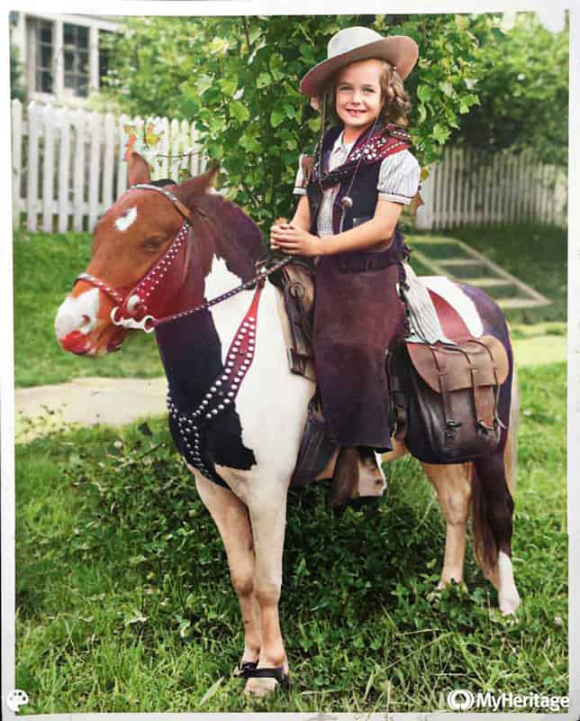 Colorize Old Photos for Free With MyHeritage in Color (And So Much More) 5 Colorized image of a young girl in a cowgirl costume on a pony