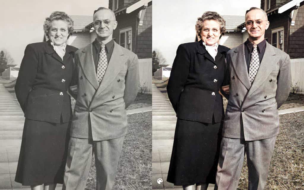 Colorize Old Photos for Free With MyHeritage in Color (And So Much More) 7 George and Azelia "Zee" (Faivre) Dalge before and after colorizing by MyHeritage in Color.