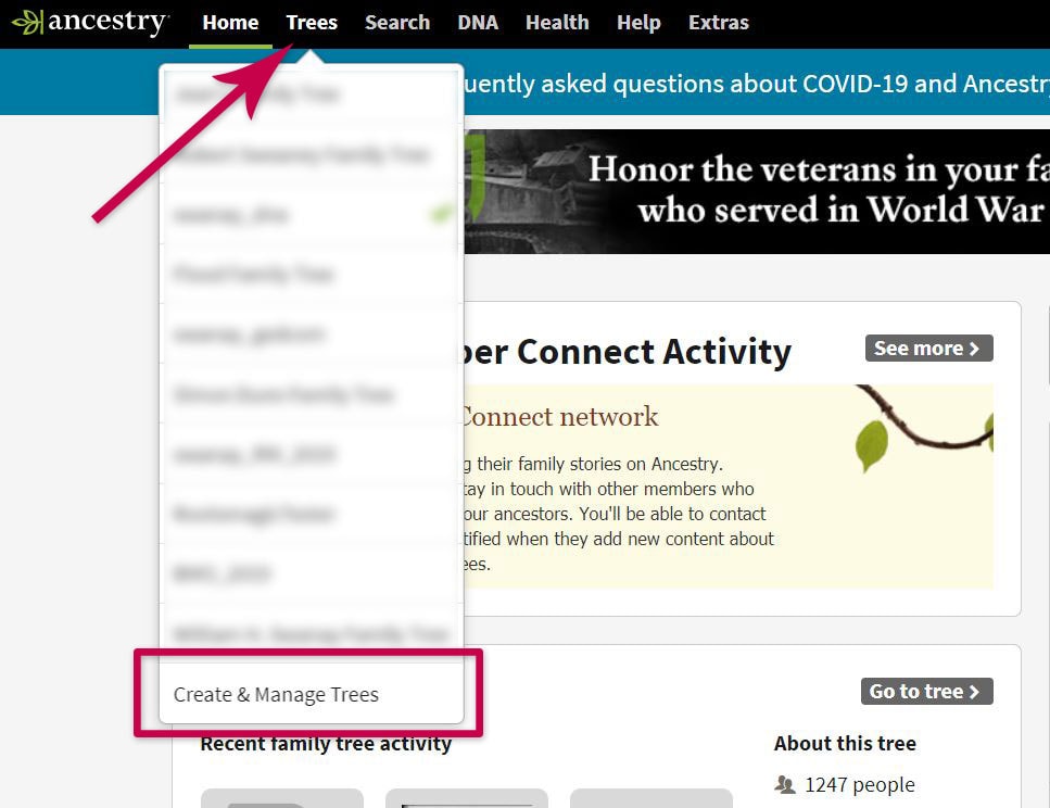 Download Your Ancestry Family Tree in 4 Easy Steps! 3 Select "Create & Manage Trees" from the Trees menu