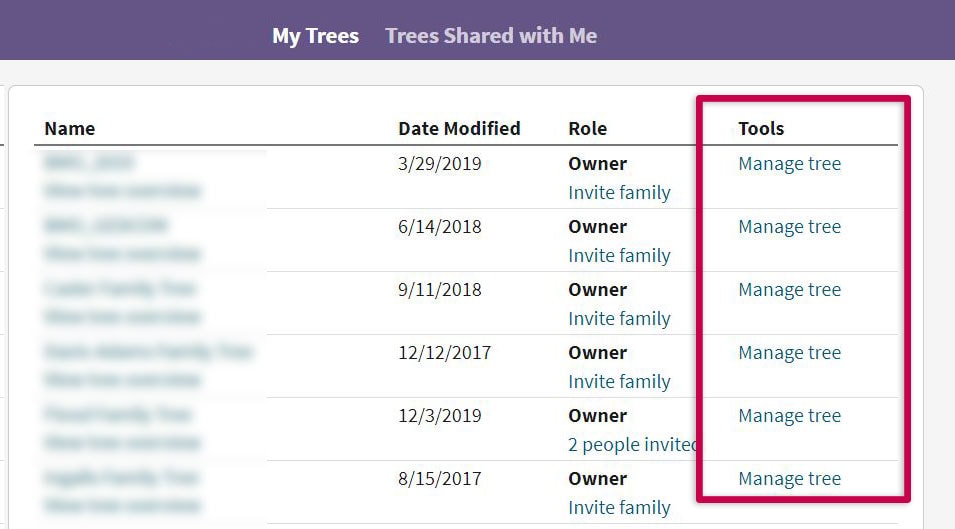 Download Your Ancestry Family Tree in 4 Easy Steps! 4 Locate the tree you wish to download and click "Manage Tree."