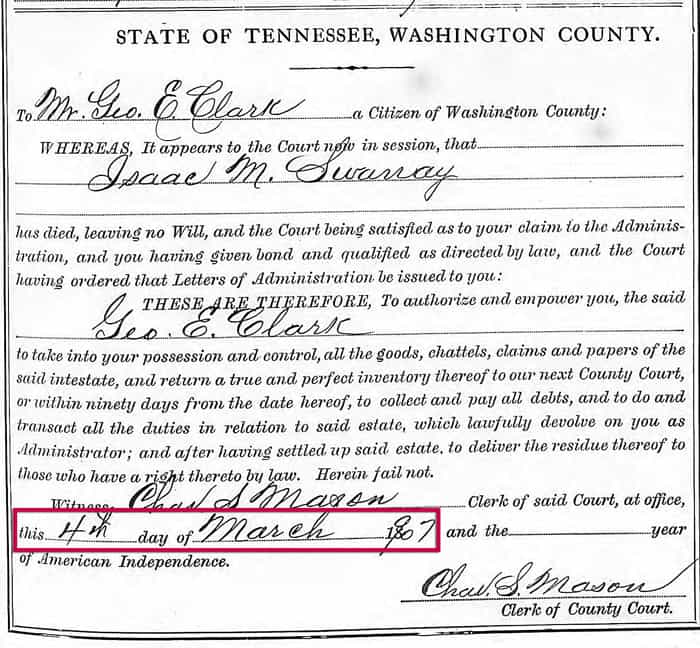 10 Resources for Finding an Ancestor's Death Date 13 1907 admin bond SWANAY Isaac