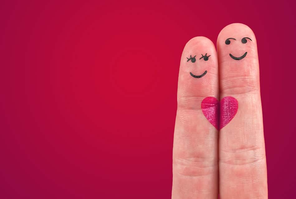 The Genealogy Blog Party February 2021: It Takes Two - two fingers with faces and a heart drawn on them