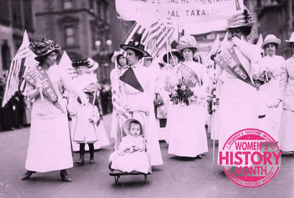 Genealogy Blog Party: Women's History Month - Image of suffragettes marching