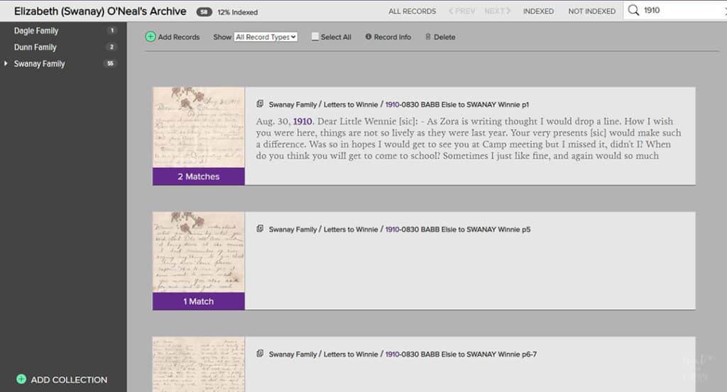 Collaborate and Share with a Kindex® Family Archive 5 kindex search window