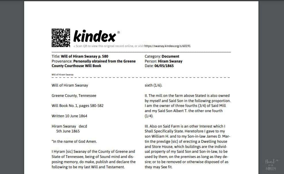 Collaborate and Share with a Kindex® Family Archive 6 Image of a sample of the Kindex Transcription PDF document.