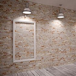 Lectures 14 Image of a brick wall with a white picture frame on it.