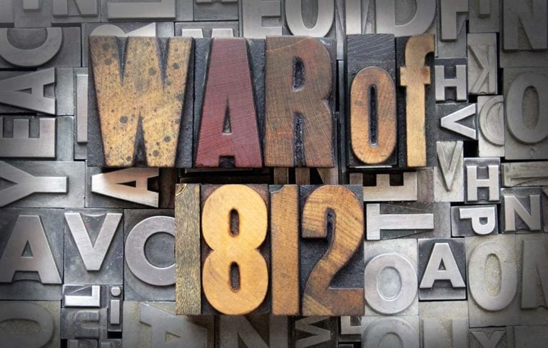 Image of the words "War of 1812" in old printer blocks