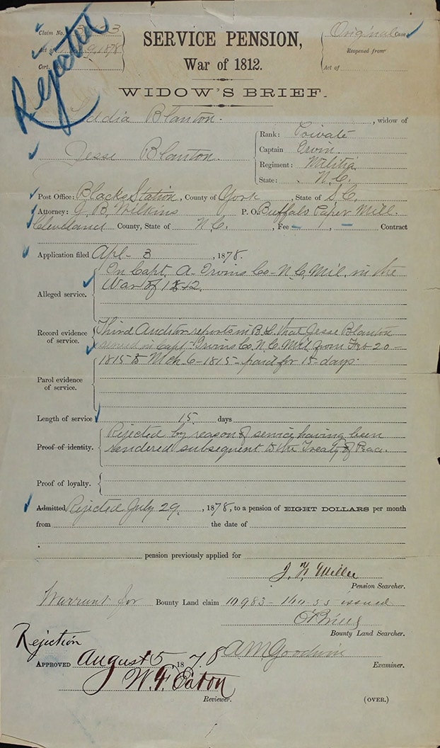 Researching Your War of 1812 Ancestors Online 9 widows pension war of 1812 jesse blanton