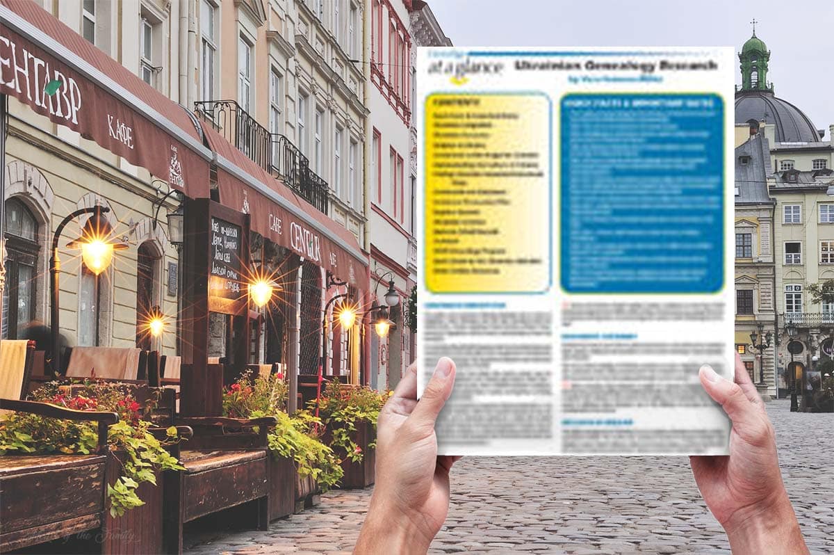 Image of the Genealogy at a Glance: Ukrainian Genealogy Research guide in front of a street in Ukrain