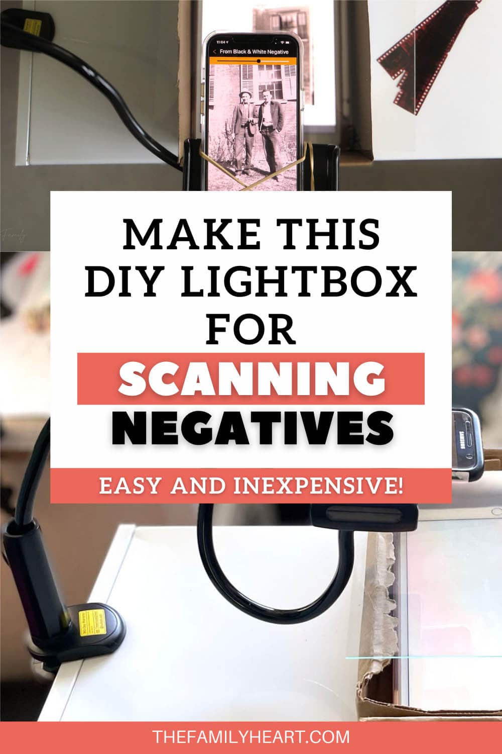 It's Easy to Make This DIY Lightbox for Scanning Negatives With Your Phone 13 This image is a Pinterest pin so you can pin the post for later.