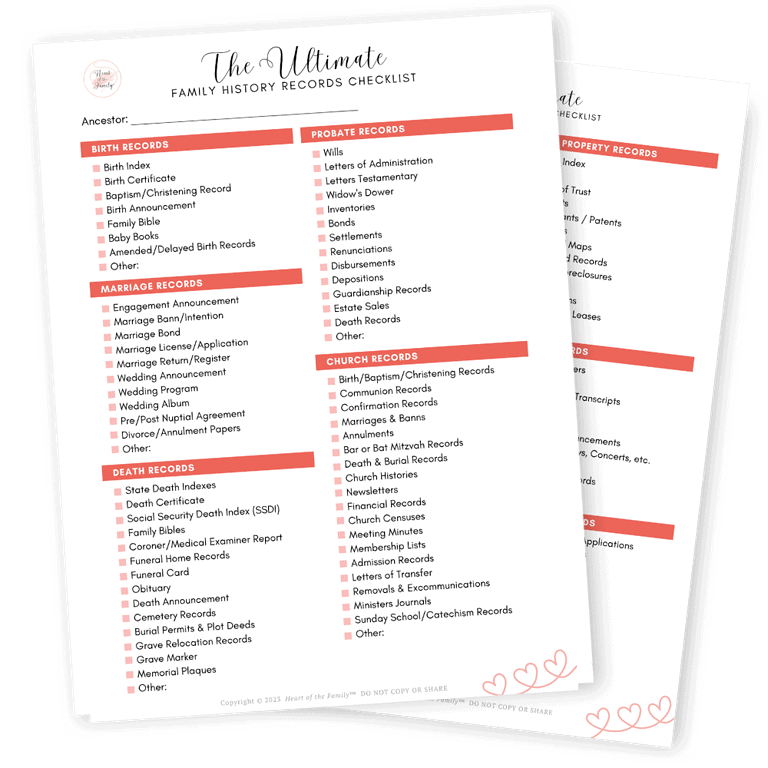 Home | Heart of the Family 24 2 pages of The Ultimate Family History Records Checklist