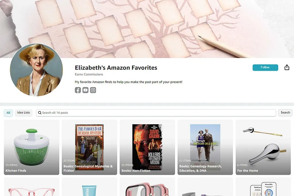 Elizabeth's Amazon storefront snippet