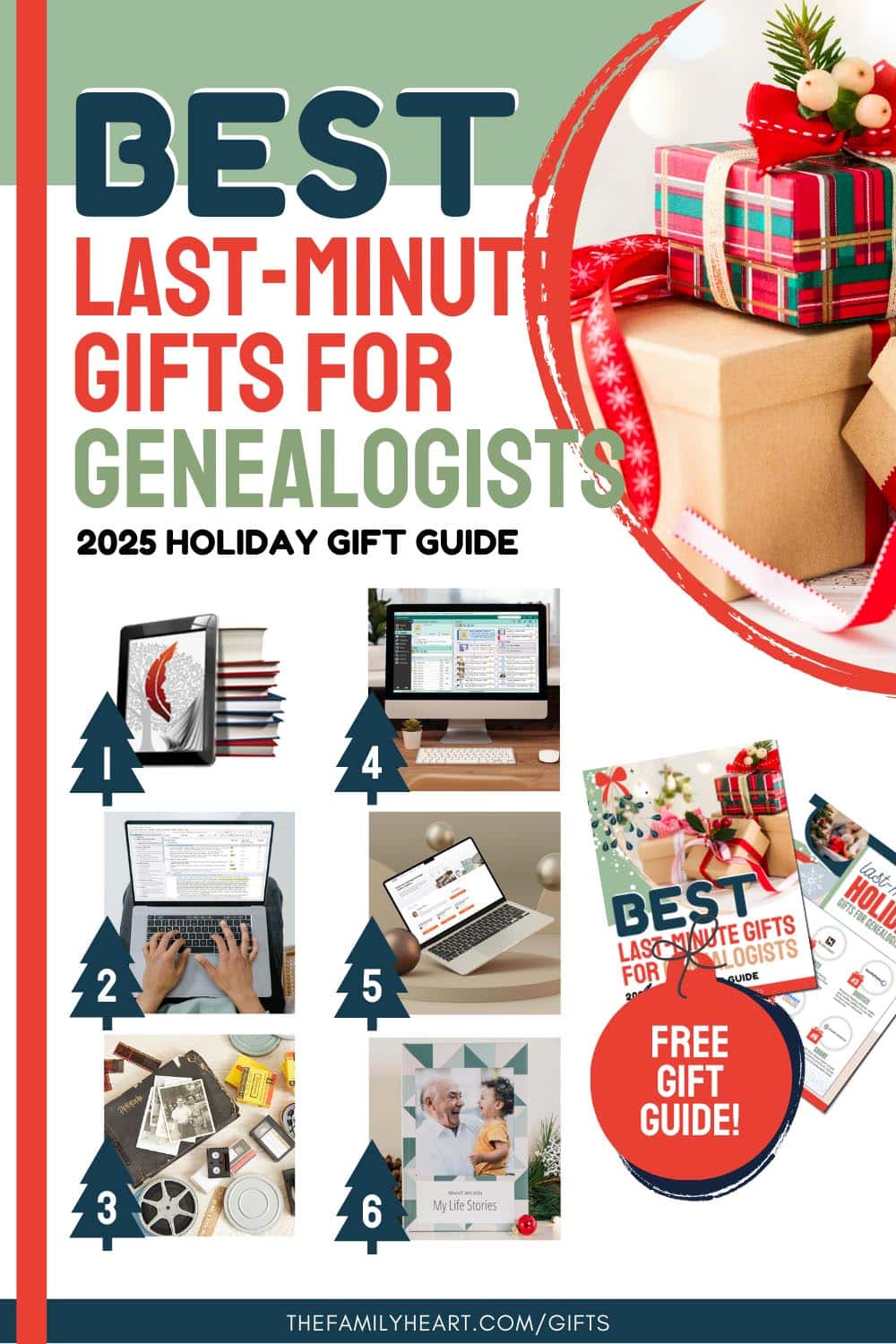 6 Last-Minute Gifts for Genealogists (FREE Gift Guide) 8 gift guide 2025 pin