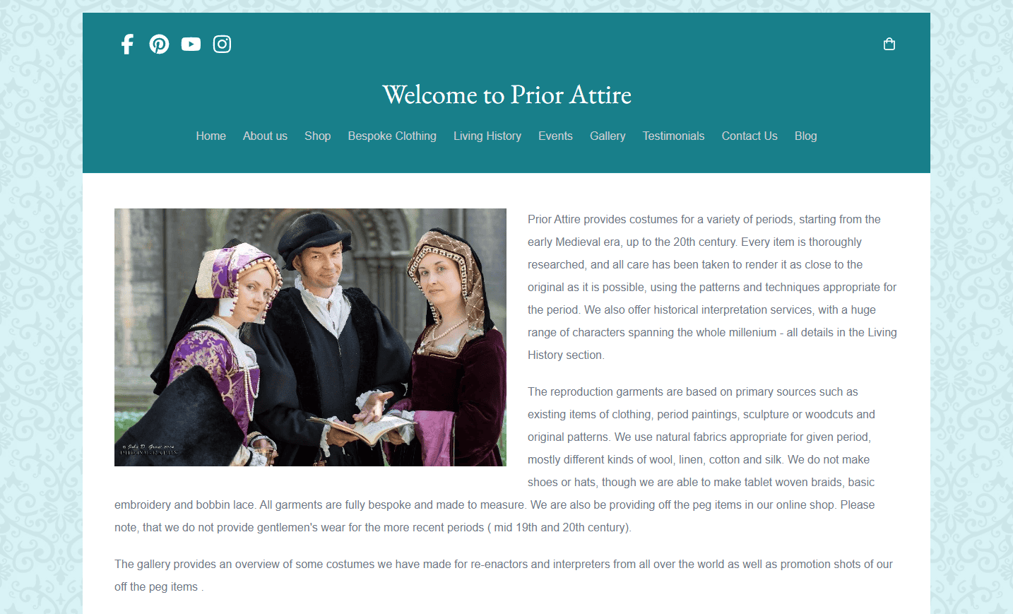 Where to Buy Authentic Historical Clothing: A Guide for Reenactors, Lineage Society Members, and Costume Enthusiasts 11 Prior Attire homepage screenshot