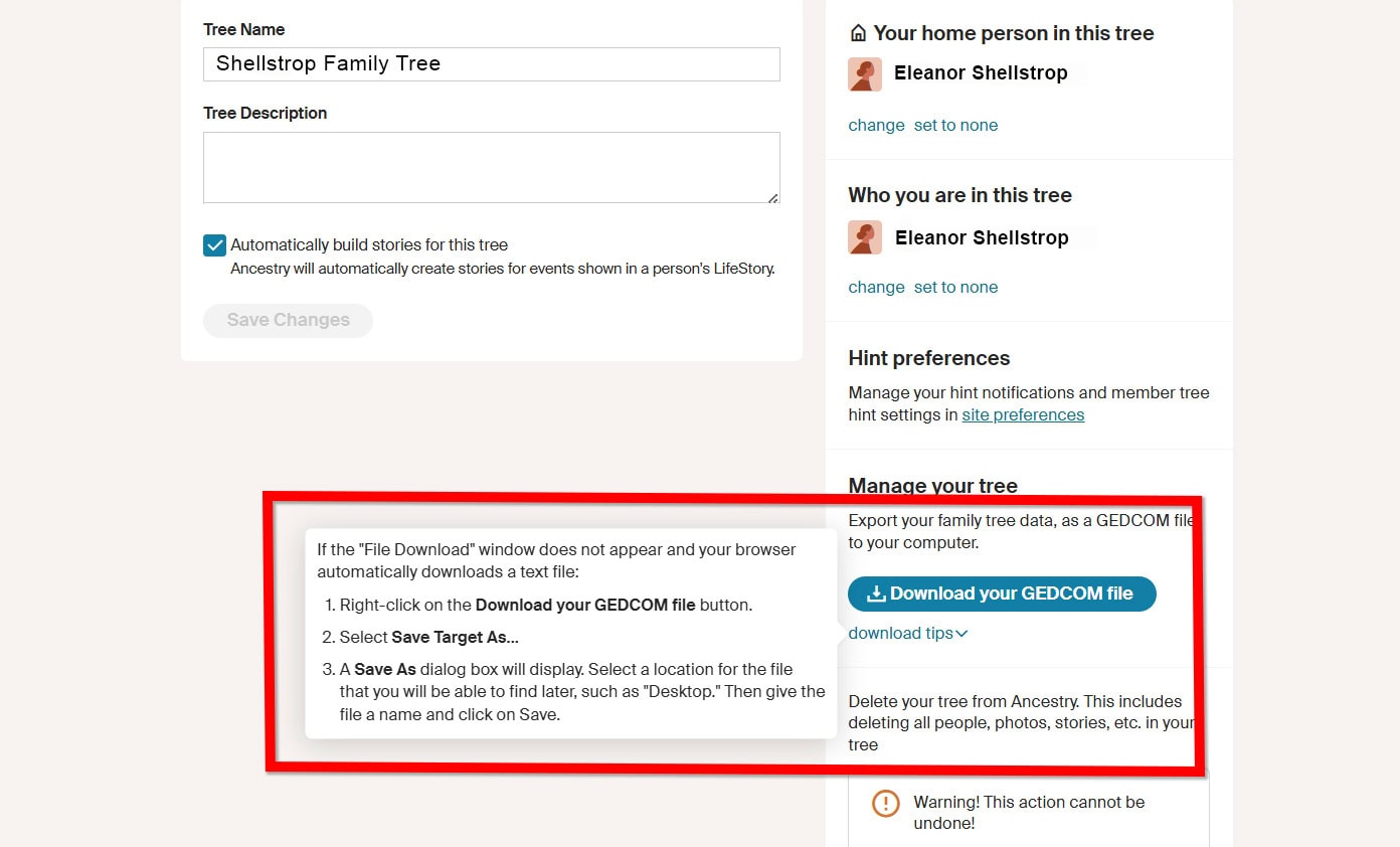 How to Download Your Ancestry Family Tree as a GEDCOM File 4 Step 3 illustration