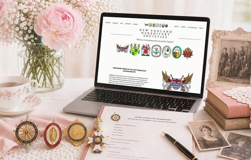 Laptop with lineage society insignia