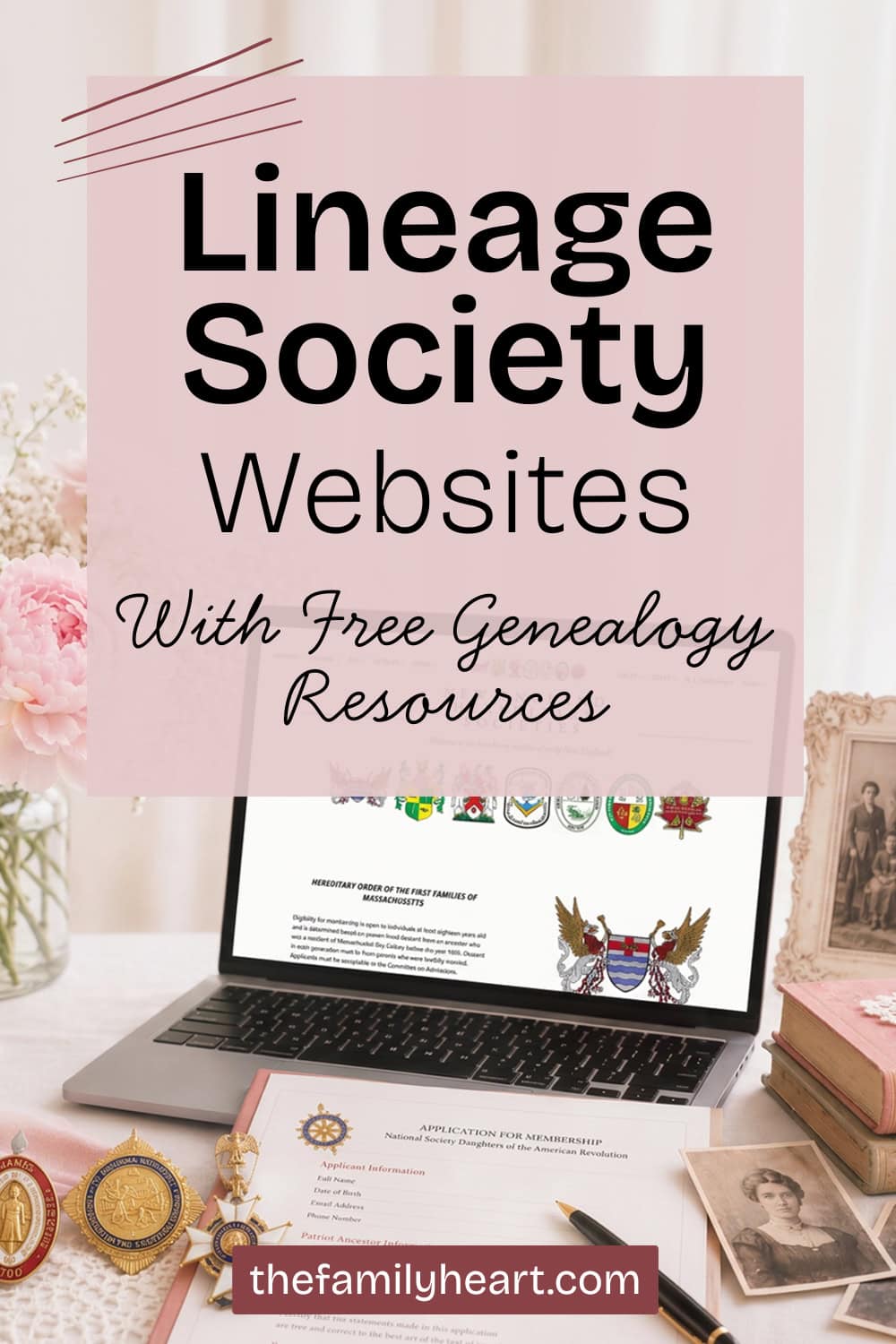 Lineage Society Websites: Free Genealogy Research Resources You Can Use Without Joining 4 Pinterest pin for lineage society websites post